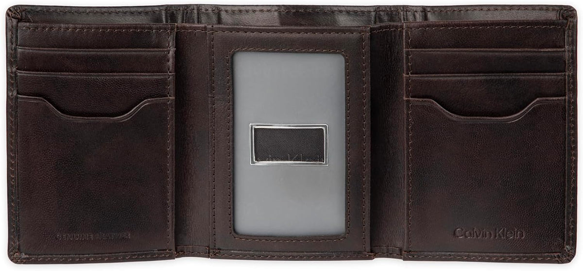 Cartera trifold de cuero con bloqueo RFID para hombre de Calvin Klein