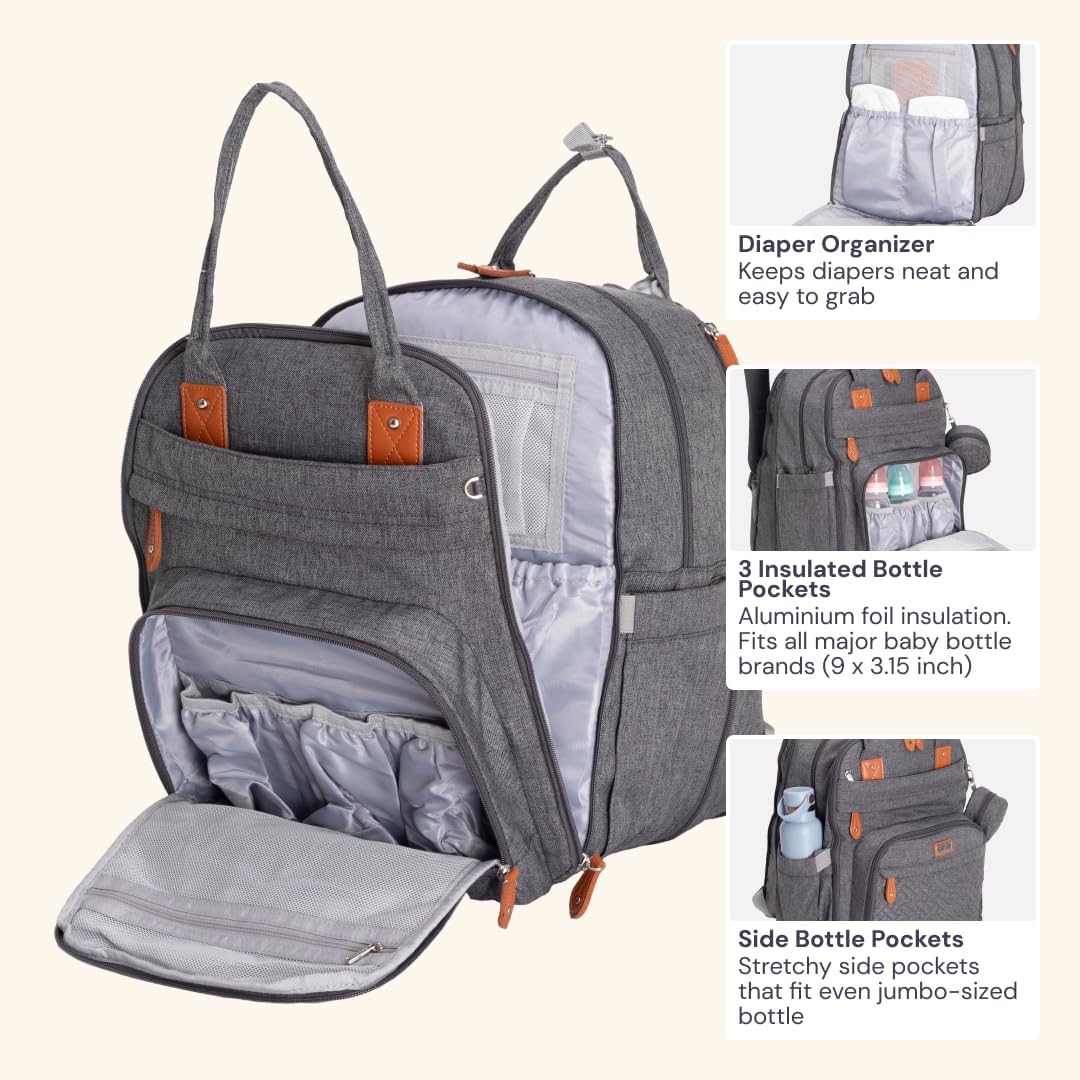 BabbleRoo Mochila para pañales extragrande, bolsa de bebé expandibl...