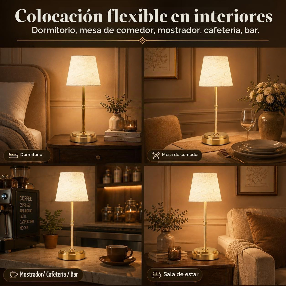 Lámpara de mesa inalámbrica recargable, mesita de noche a mesa auxi...