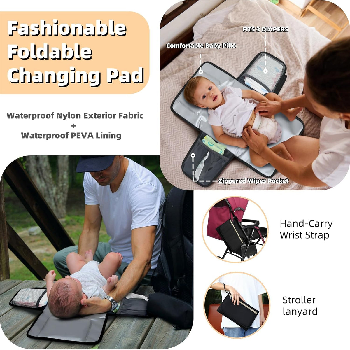 ROSEGIN Mochila para pañales con cambiador, funda para chupete, bol...