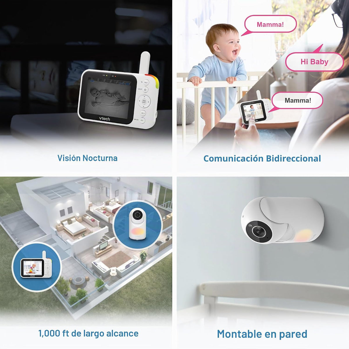VTech Monitor de video para bebés con cámara y audio, pantalla LCD...