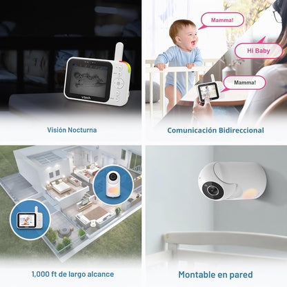 VTech Monitor de video para bebés con cámara y audio, pantalla LCD...