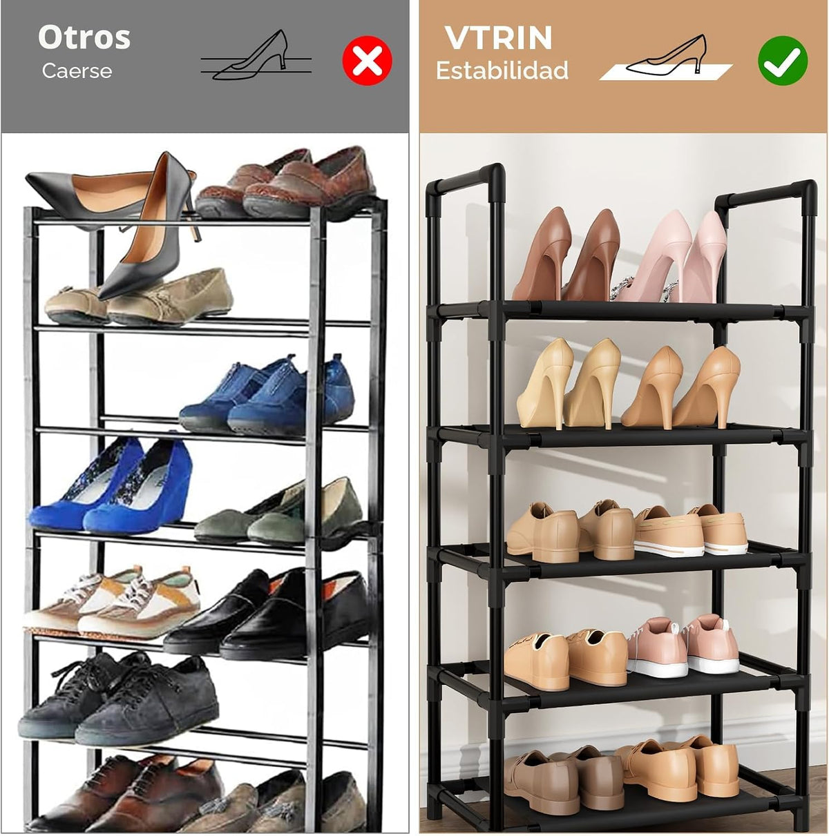 VTRIN - Estantería alta de 10 niveles para zapatos, con capacidad p...