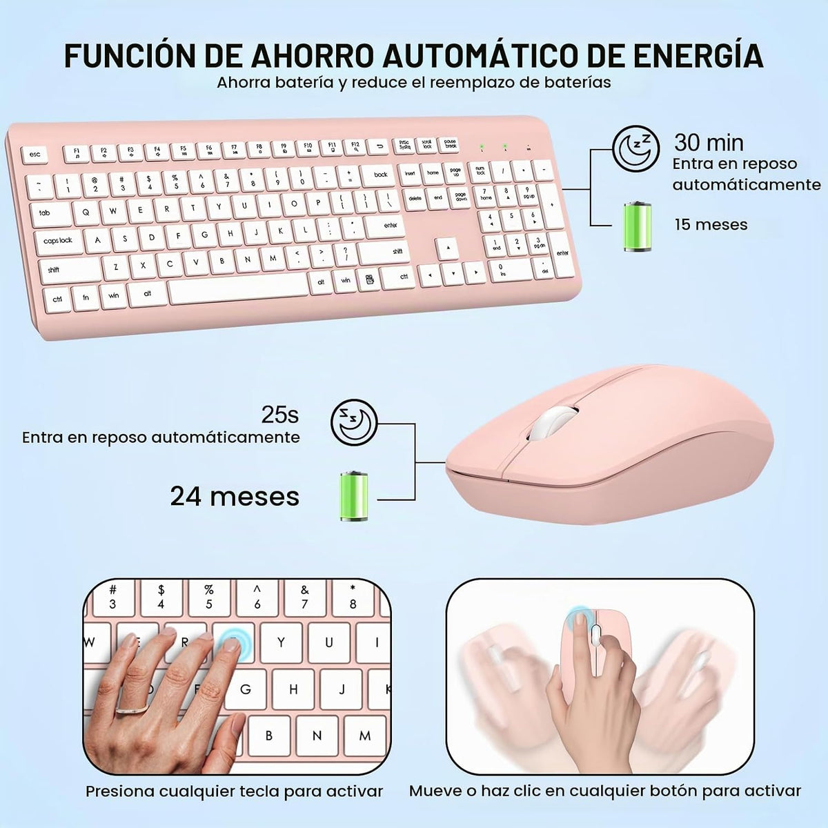 Combo de teclado y mouse inalámbricos, teclado ergonómico silencios...