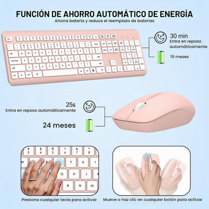 Combo de teclado y mouse inalámbricos, teclado ergonómico silencios...