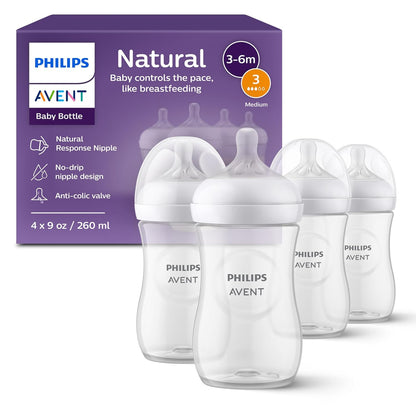 Philips Avent Biberones naturales, flujo medio, 9 onzas, sin BPA, p...