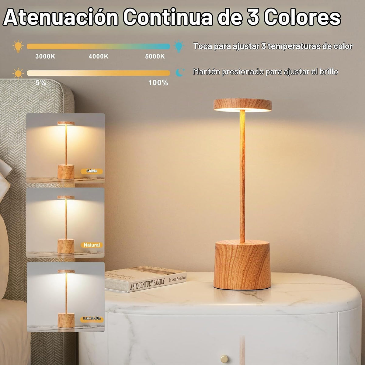 Kakanuo Lámpara Inalámbrica Recargable de Madera sin Cable - Contro...