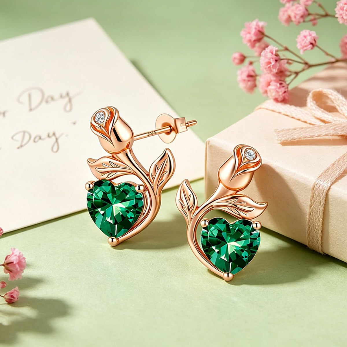 JACUPO Aretes de tuerca con piedra natal de corazón rosa de 0.8 qui...