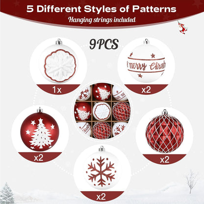 SHareconn - 9 bolas de Navidad grandes de 100mm, color rojo y blanc...