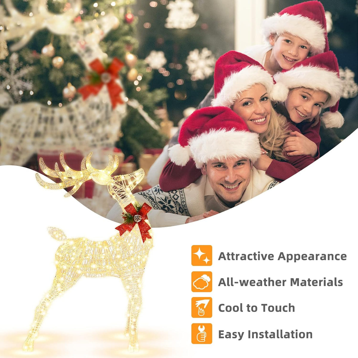 Tangkula - Reno iluminado de Navidad de 4.4 pies, ciervo 3D para ex...