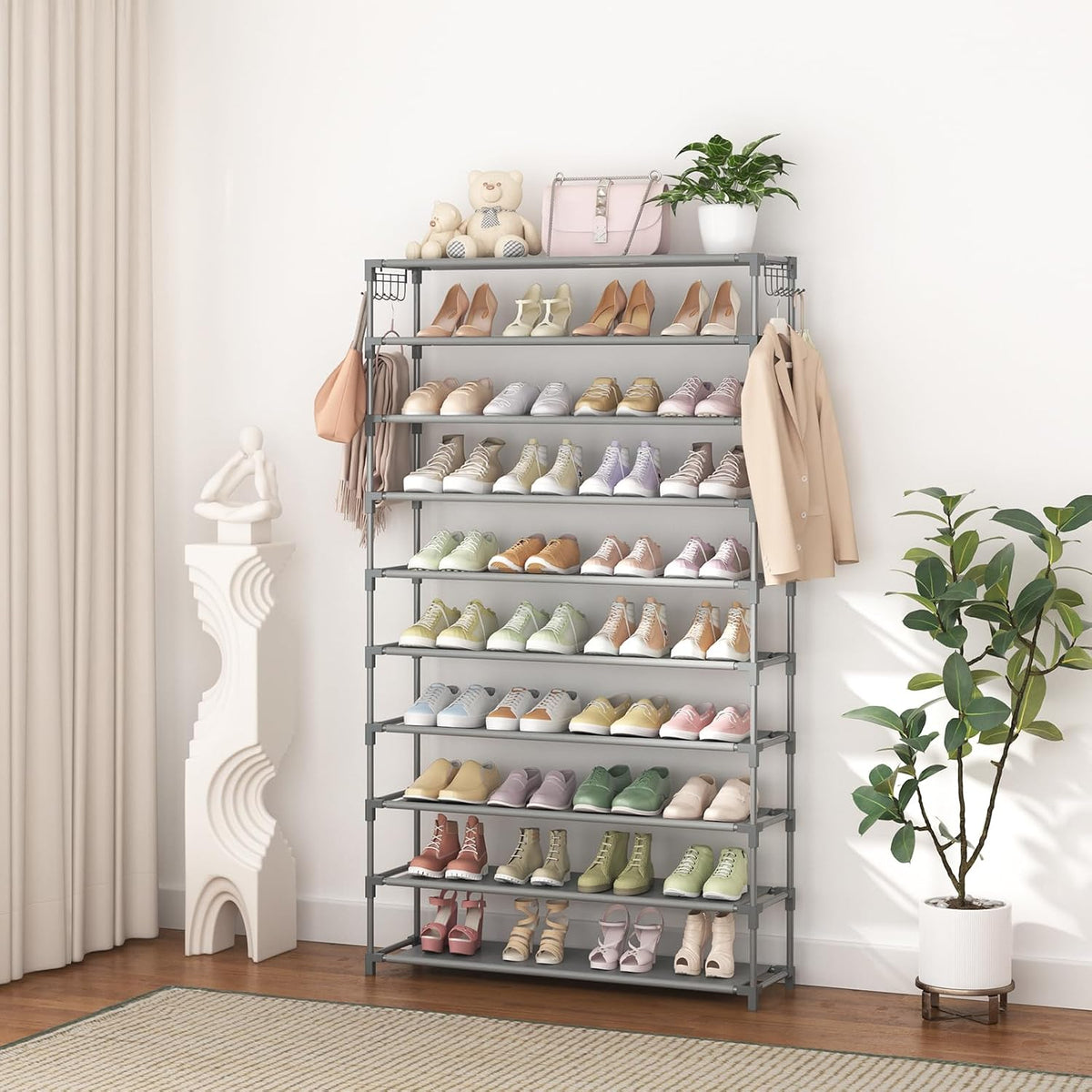 LANTEFUL Zapatero de 10 niveles, 50 pares, organizador de zapatos a...