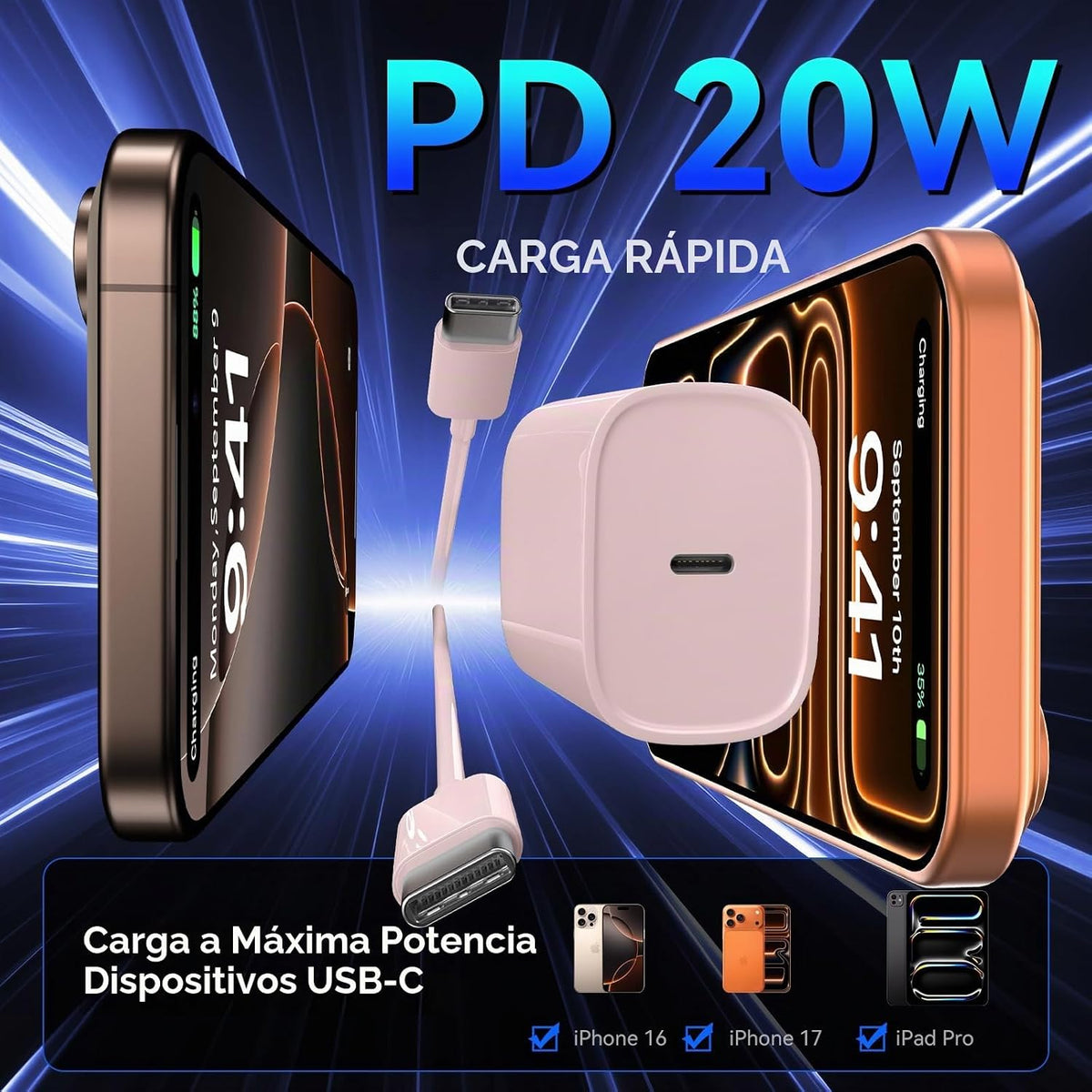 Teléfono 18 17 16 Pro Max Cargador de carga rápida, cargador Duo US...