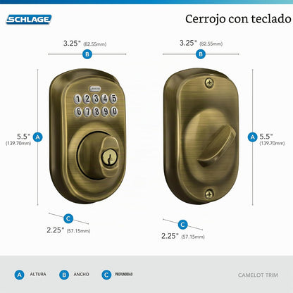 Schlage Cerradura electrónica del cerrojo del teclado, borde Plymou...