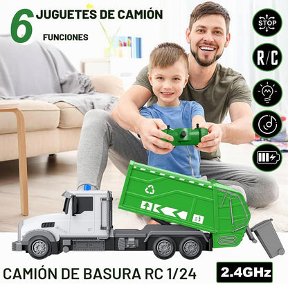 CALEST Camión de basura de control remoto de 2.4 GHz, camión de bas...