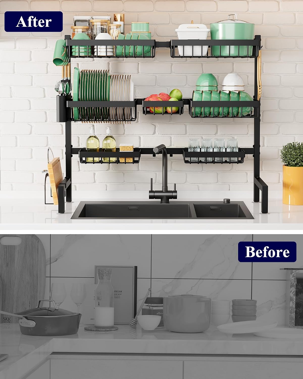Kitsure Escurridor de platos ajustable sobre el fregadero, 31.5 - 3...