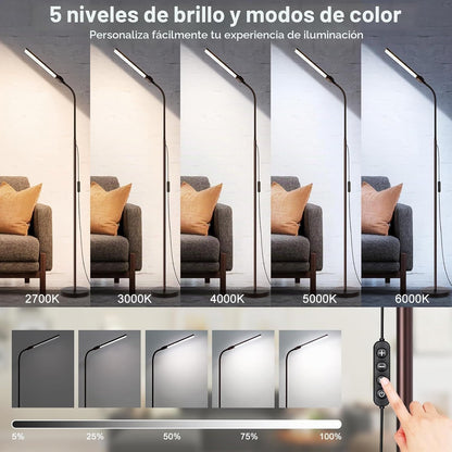 Lámpara de pie, 18 W\/2000 lúmenes, lámpara de pie LED brillante co...