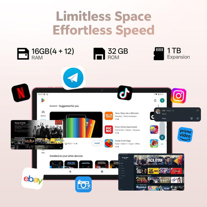 Tablet Android 16 de 10 pulgadas con teclado, 16 GB de RAM + 32 GB,...