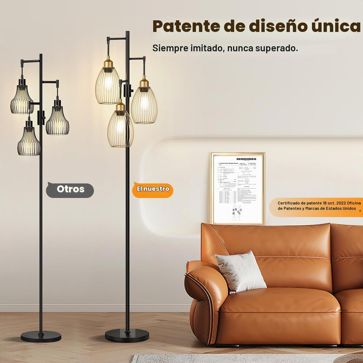 Lámpara de pie regulable, 3 bombillas LED de 800 lm incluidas, lámp...