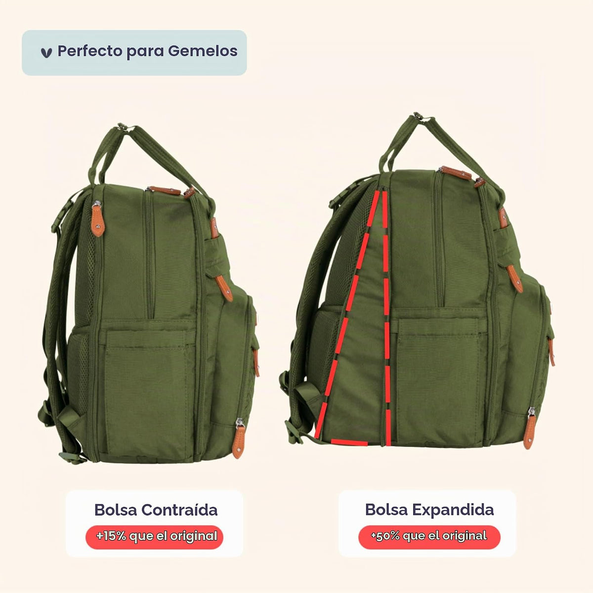 BabbleRoo Mochila para Pañales Extra Grande, Bolsa de Bebé Expandib...