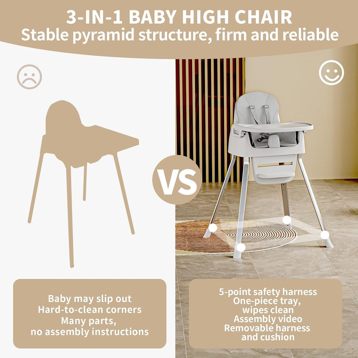 CheerKid - Silla alta 3 en 1 para bebés para meses y niños pequeños...