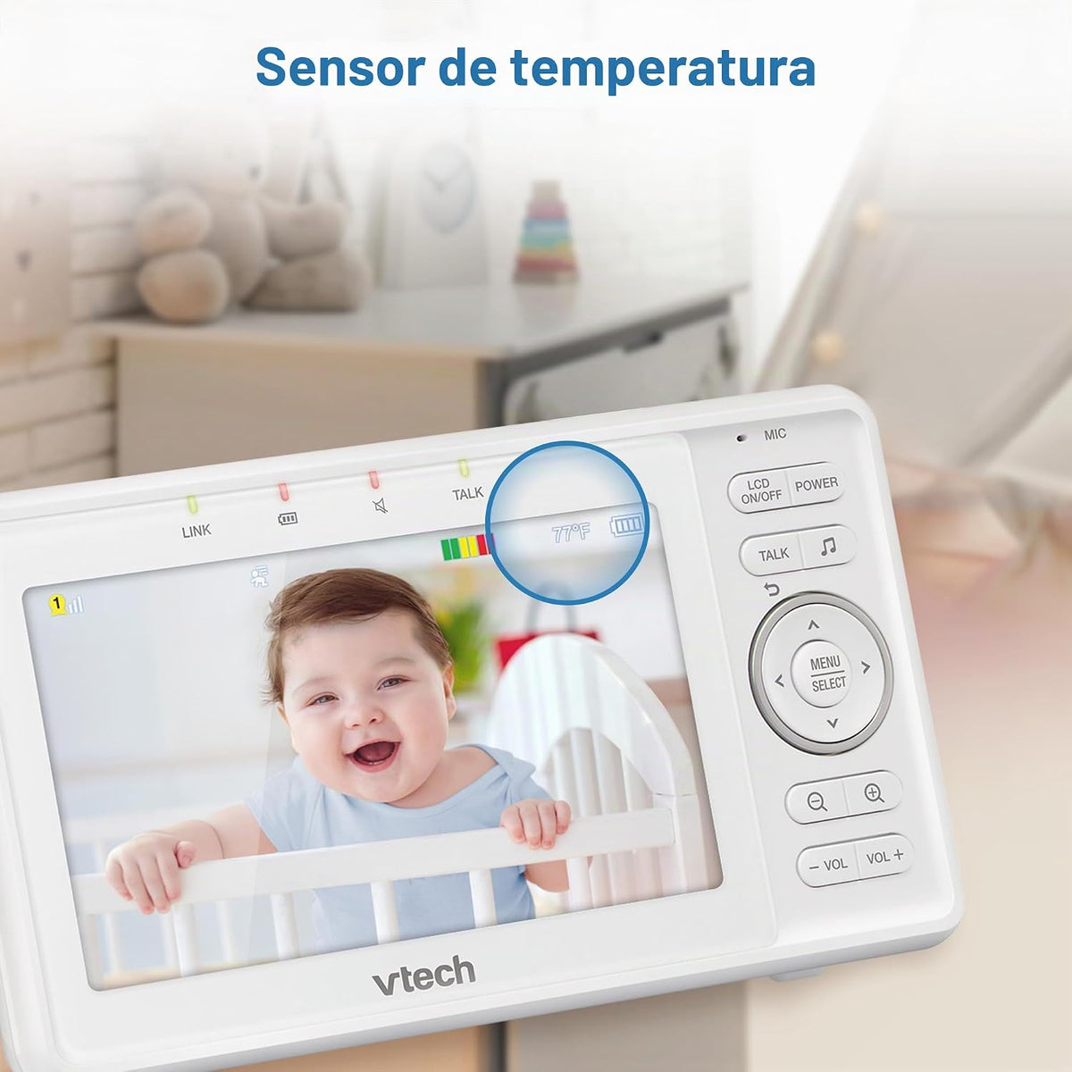 VTech Vigilabebés con vídeo VM5263, LCD HD de 5", Pan-Tilt-Zoom, Bl...