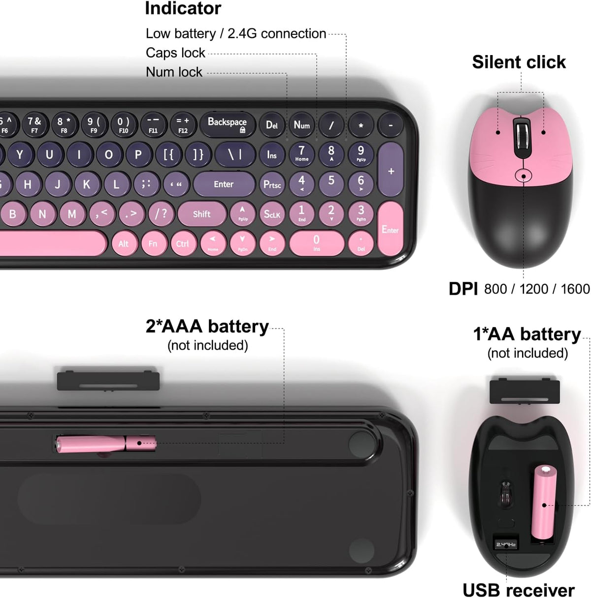 MOFII Combo de teclado y mouse inalámbricos, máquina de escribir co...