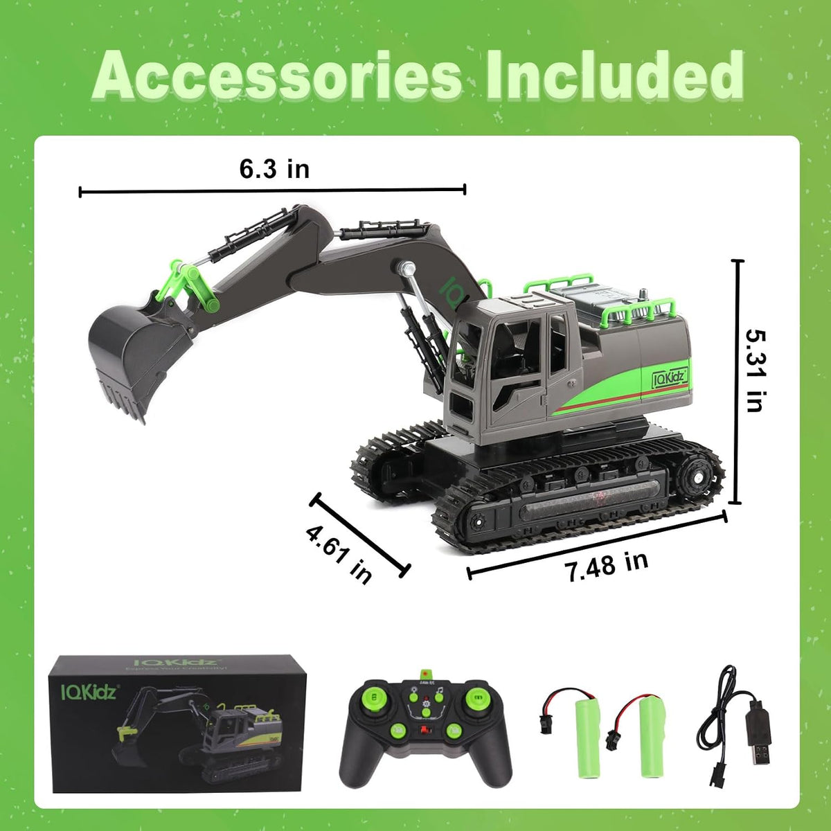 IQKidz Excavadora de juguete a control remoto para niños de 4 a 7 a...