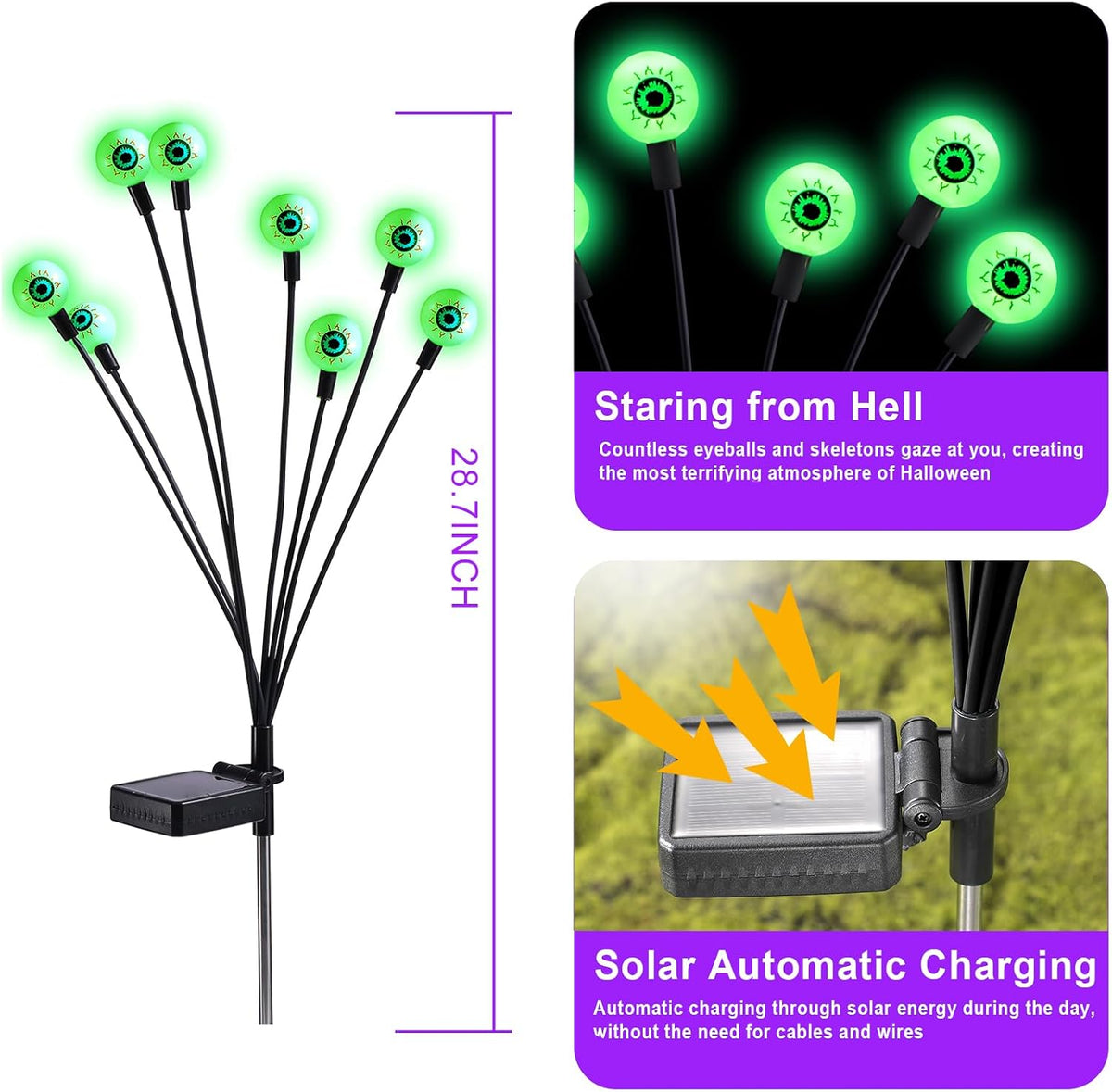 ASMAD Decoraciones de Halloween para exteriores, luces solares ater...