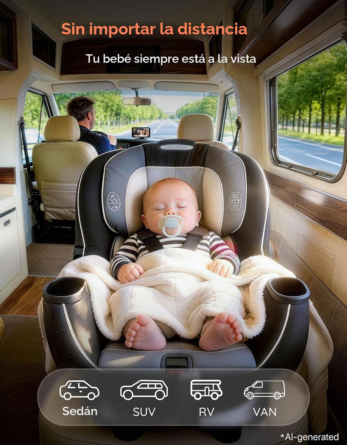 Babyvue Cámara de coche de bebé BV5, monitor 1080P de 5.2" para...