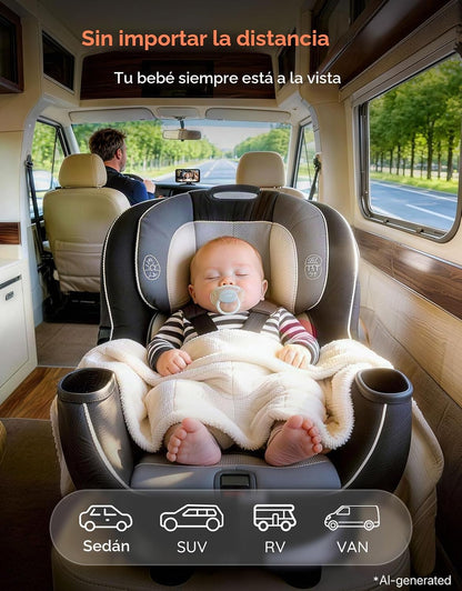 Babyvue Cámara de coche de bebé BV5, monitor 1080P de 5.2" para...
