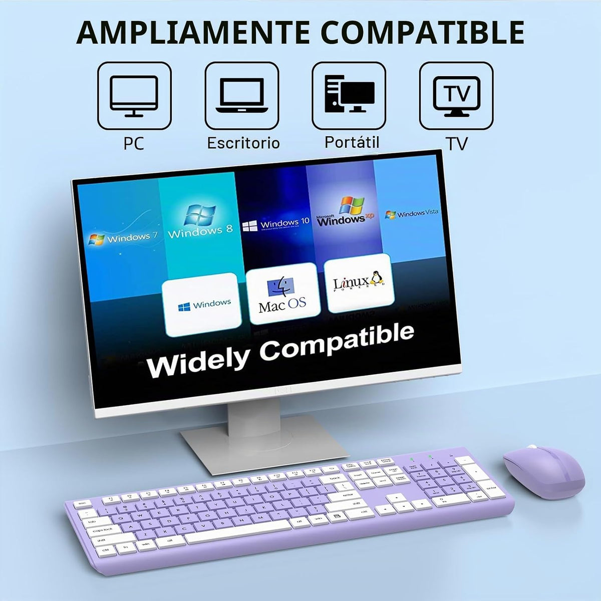 Combo de teclado y mouse inalámbricos, teclado ergonómico silencios...