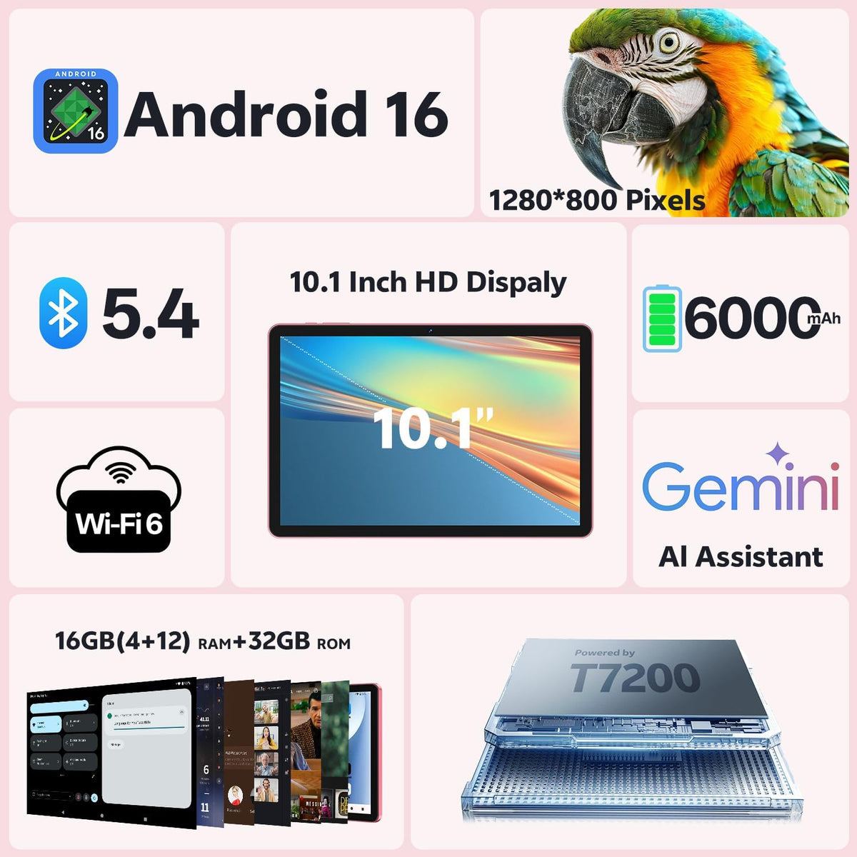 Tablet Android 16 de 10 pulgadas con teclado, 16 GB de RAM + 32 GB,...