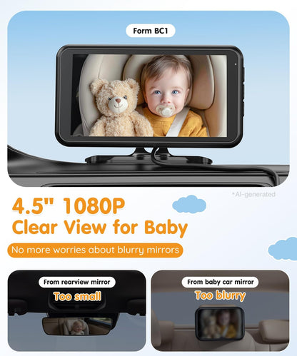 Babyvue BC1 - Cámara de coche para bebé, monitor 1080P de 4.5 pulga...