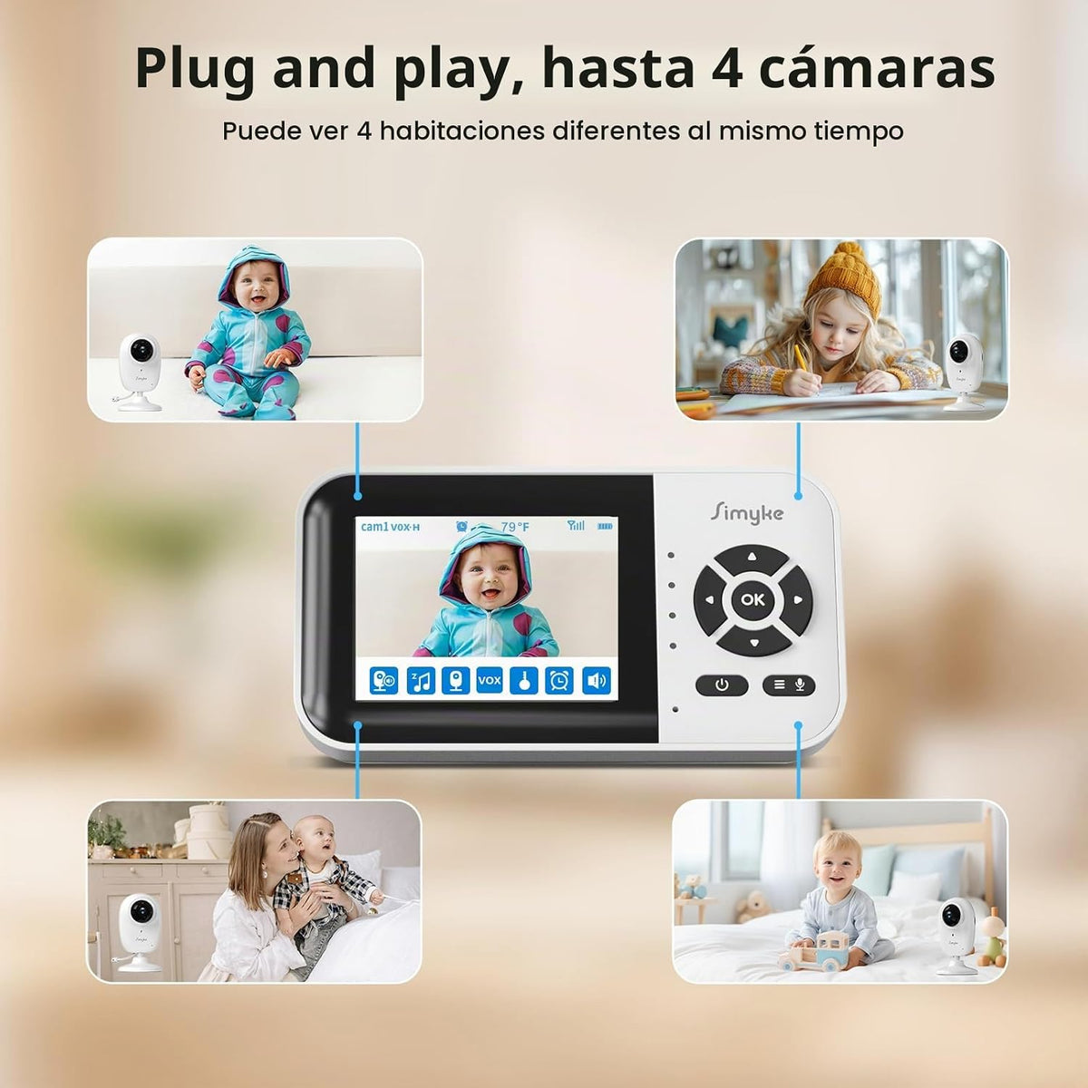 Simyke Monitor de bebé de video inteligente, pantalla de 2.8 pulgad...