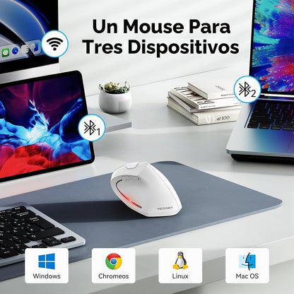 Ratón ergonómico TECKNET, 4800 DPI inalámbrico Bluetooth vertical,...