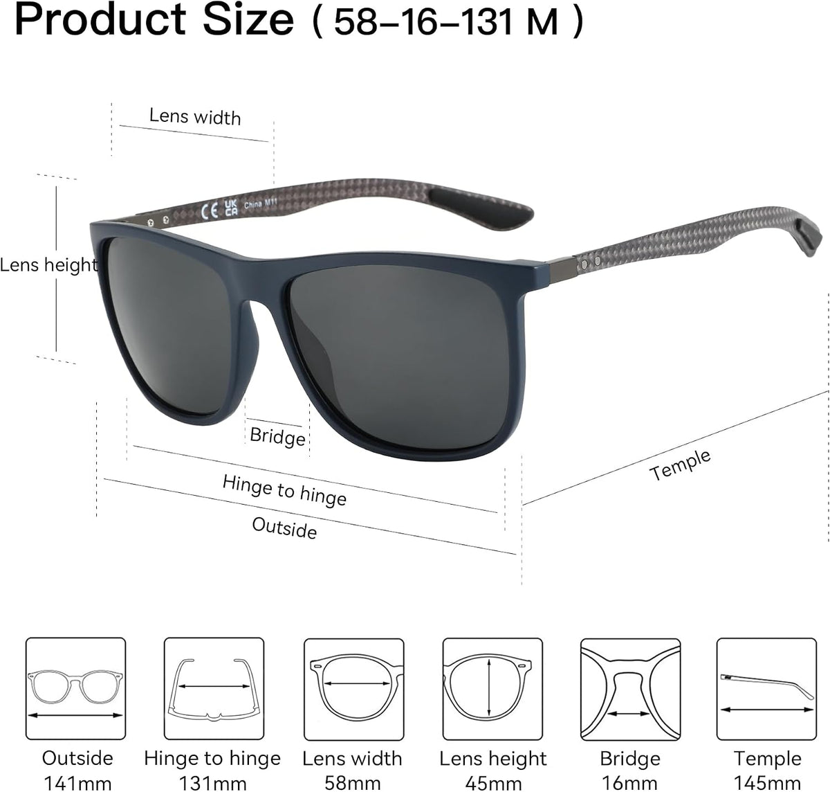 ZENOTTIC Gafas de sol polarizadas cuadradas para hombre, ultraliger...