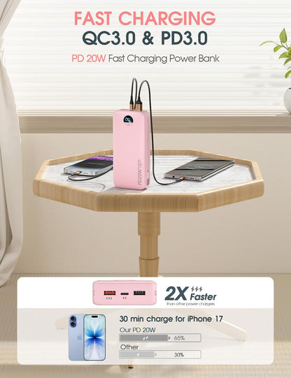 citicr Cargador portátil 20000mAh PD20W con cables incorporados y e...