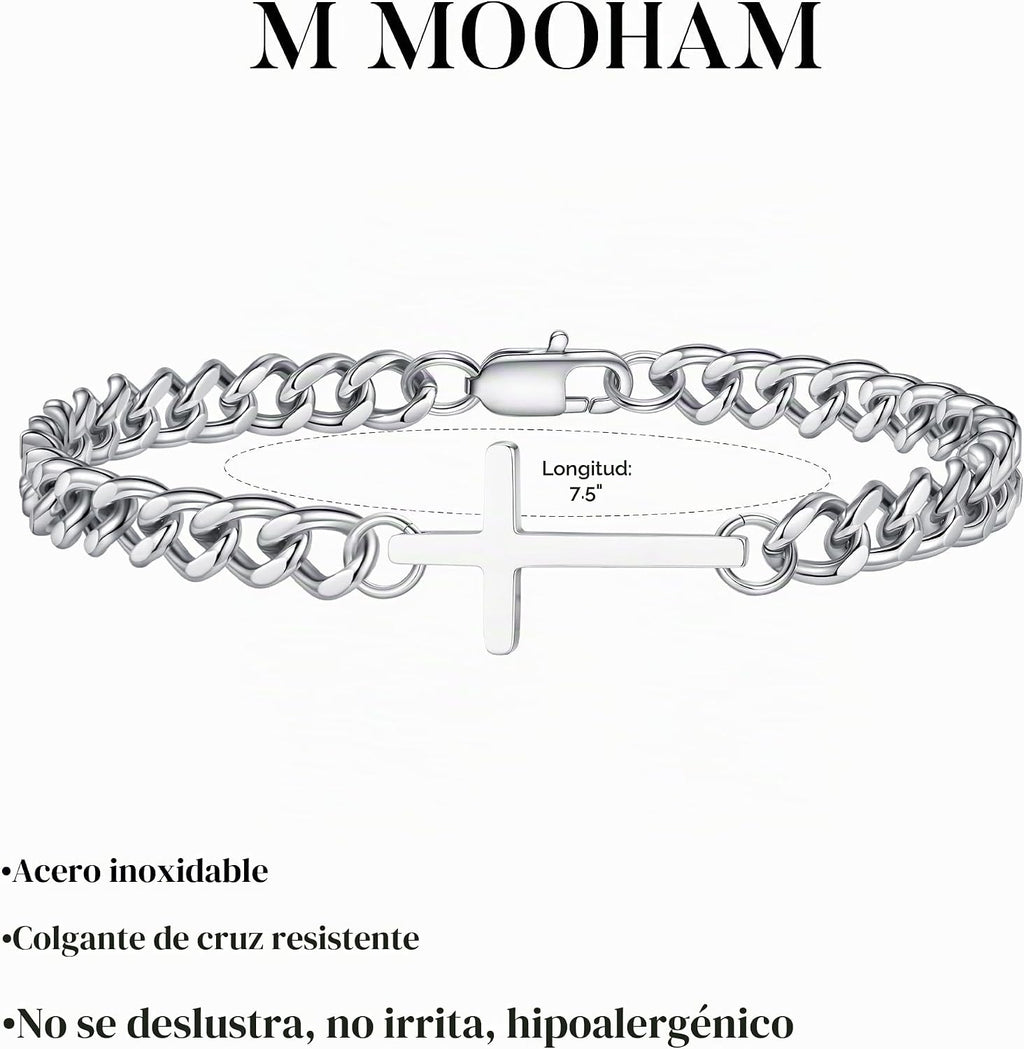 M MOOHAM Pulsera de cruz chapada en oro\/plata de 14 quilates para...