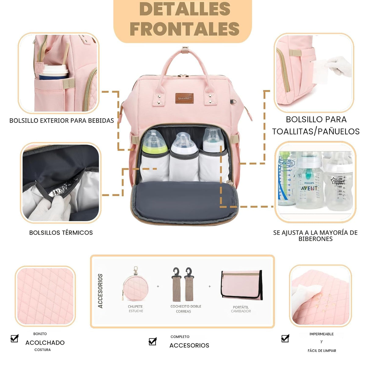 ROSEGIN Mochila rosa para pañales para niñas - Regalos de baby show...