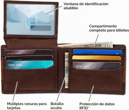 Columbia Billetera plegable delgada RFID para hombre con ventana de...