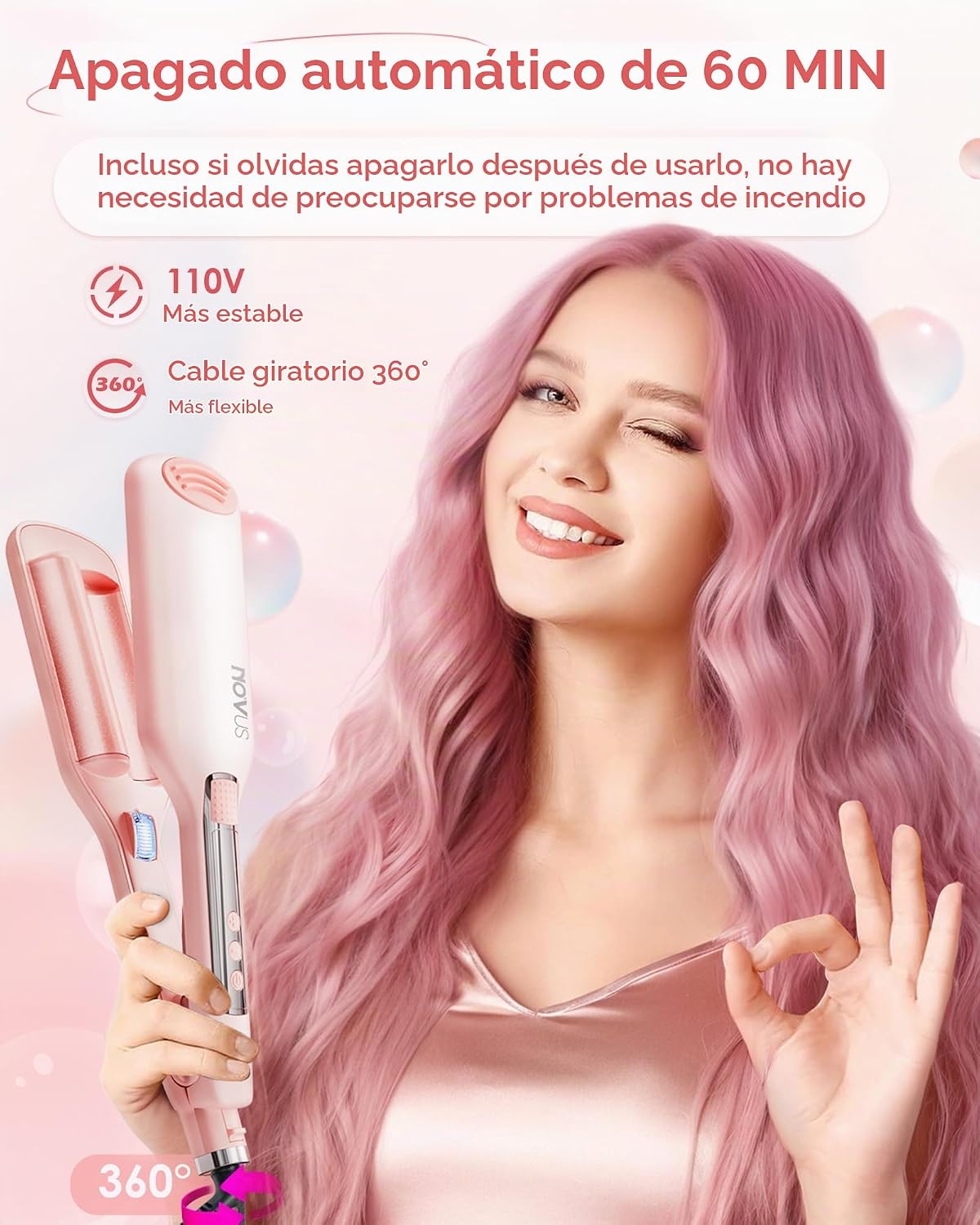 NOVUS Rizador de ondas de playa de 1.1 pulgadas para mujer, crimpad...