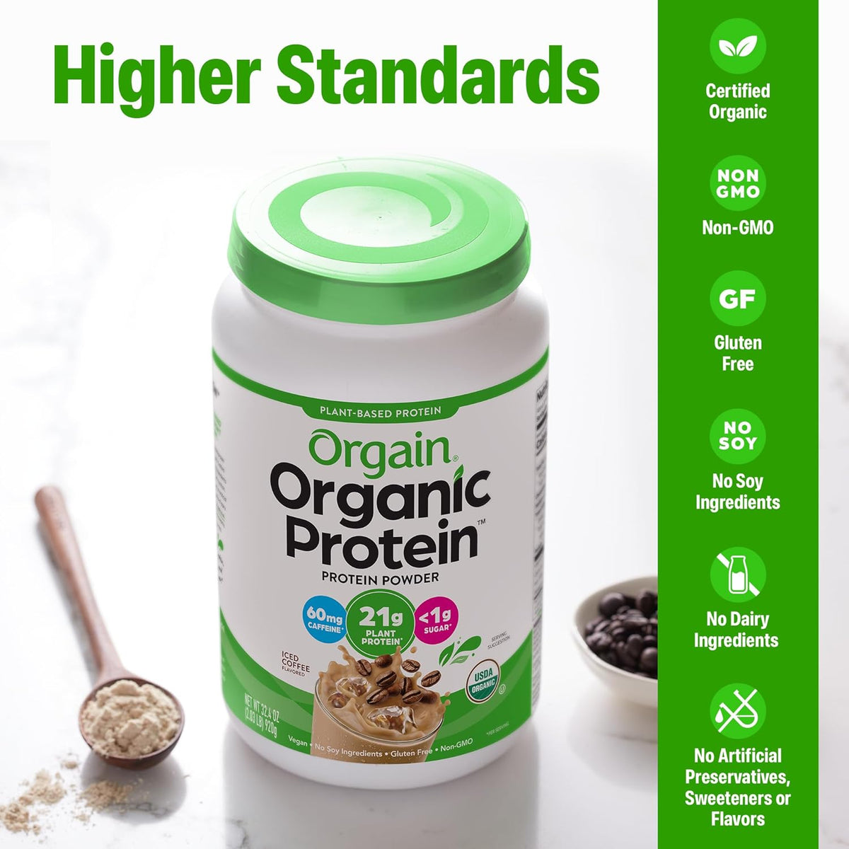 Orgain Proteína en polvo vegana orgánica de 0.74 oz, café helado, 2...