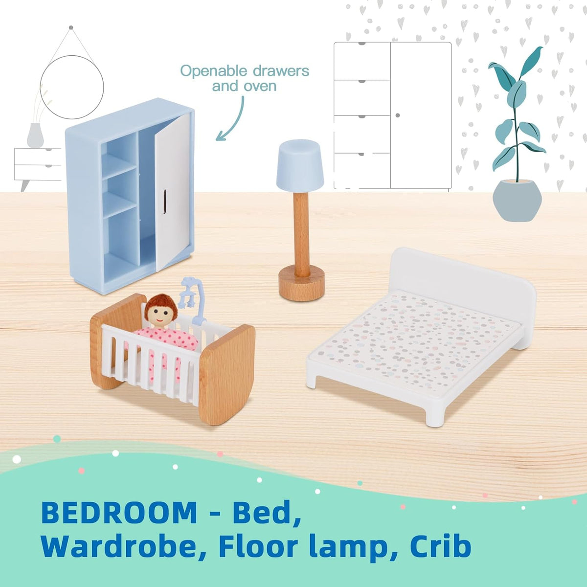 OOOK Juego de muebles de madera para casa de muñecas para niños, 26...