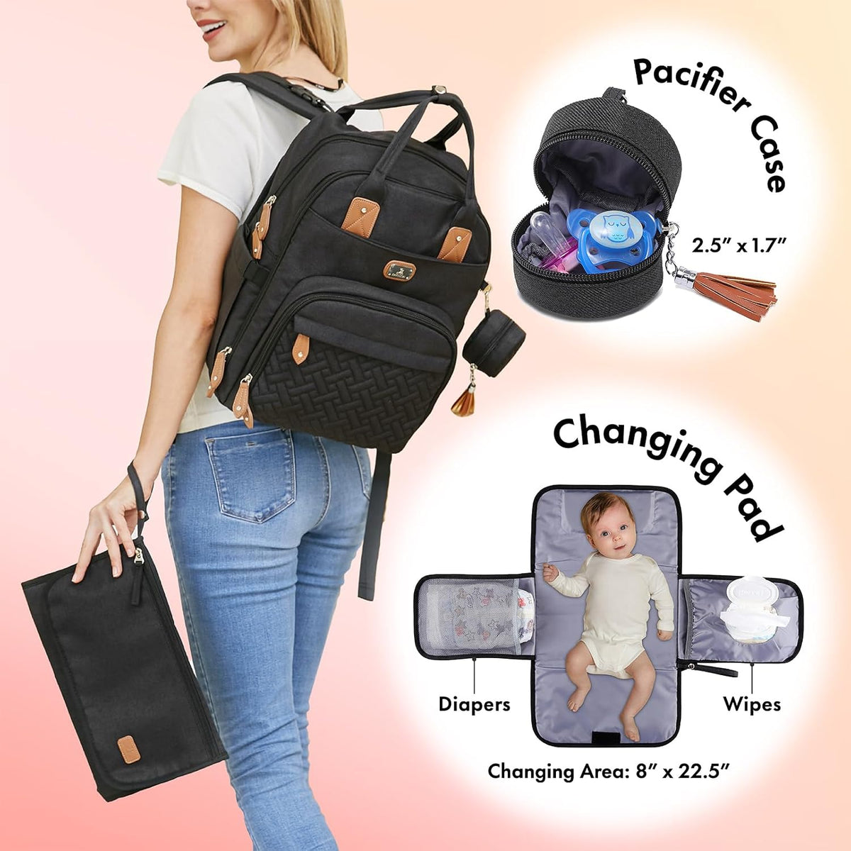 Dikaslon Mochila para pañales con cambiador portátil, funda para ch...