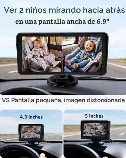 Cámara para coche de bebé para 2 niños para asiento: pantalla ultra...
