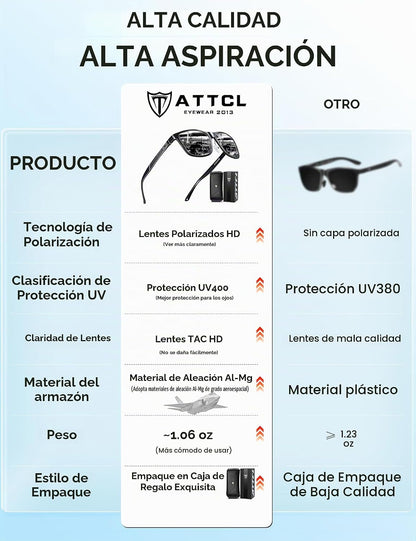 ATTCL Gafas de sol polarizadas para hombre Al-Mg Metal ultraligeras...