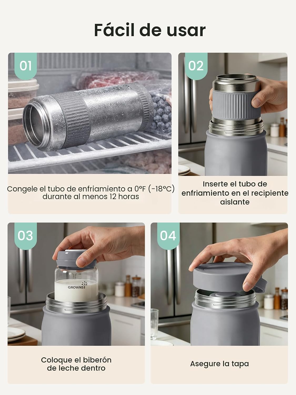 Grownsy Enfriador portátil de leche materna de 22 oz para trabajo y...