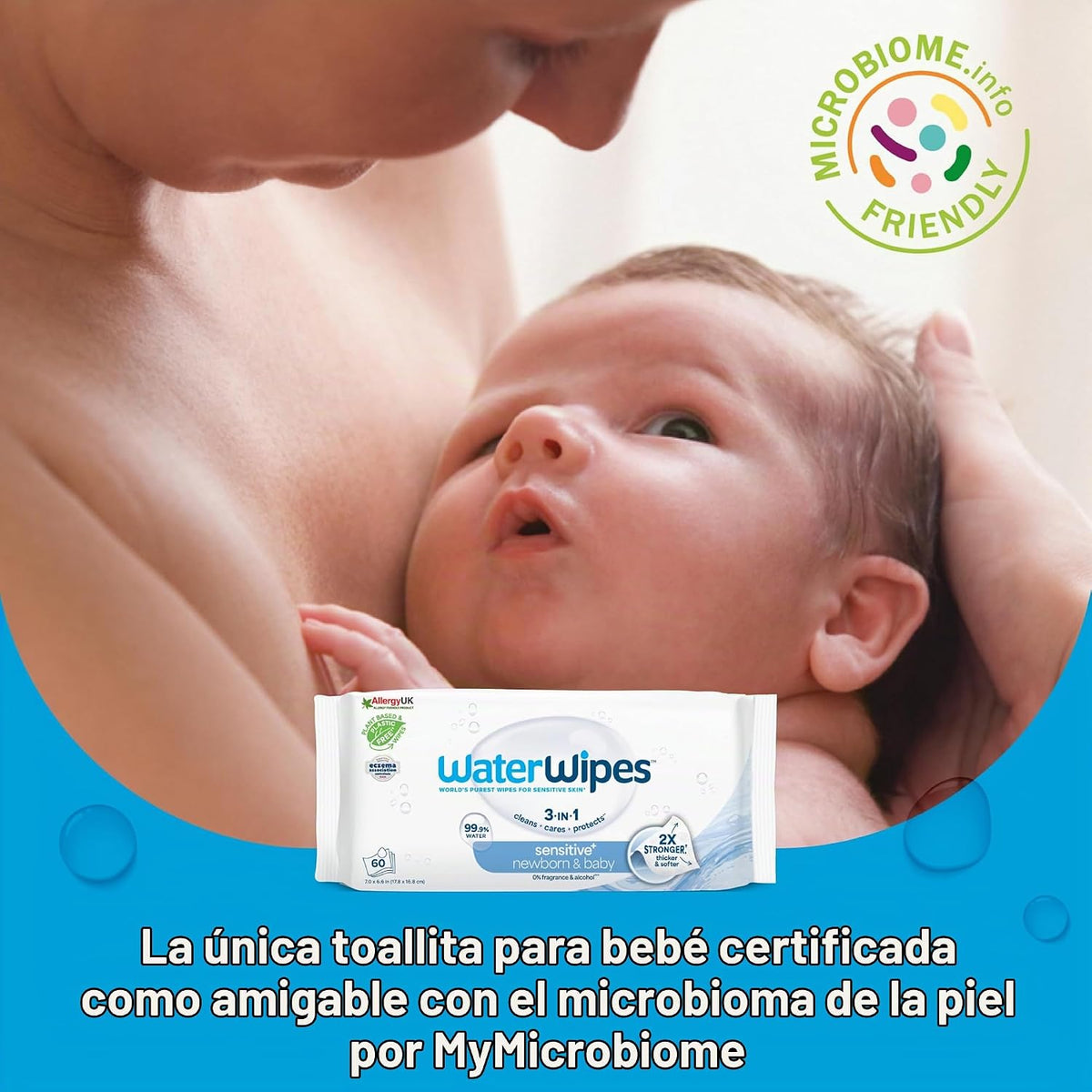 WaterWipes Sensitive+ Toallitas 3 en 1 para recién nacidos y bebés,...