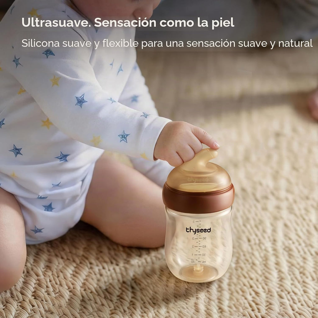 Thyseed Biberón de vidrio anticólico para bebés amamantados, alimen...