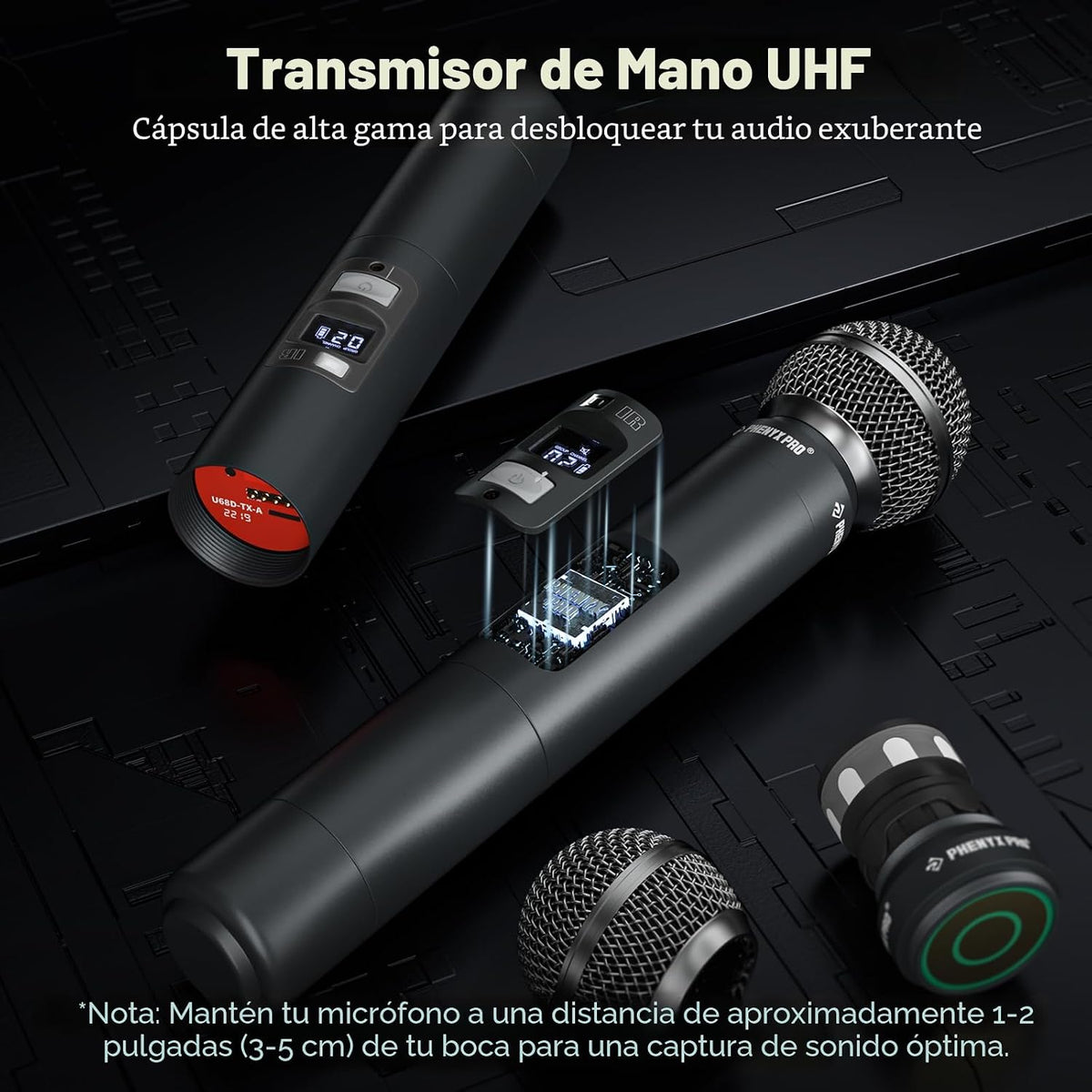 Phenyx Pro Sistema de micrófono inalámbrico de mano de escaneo auto...